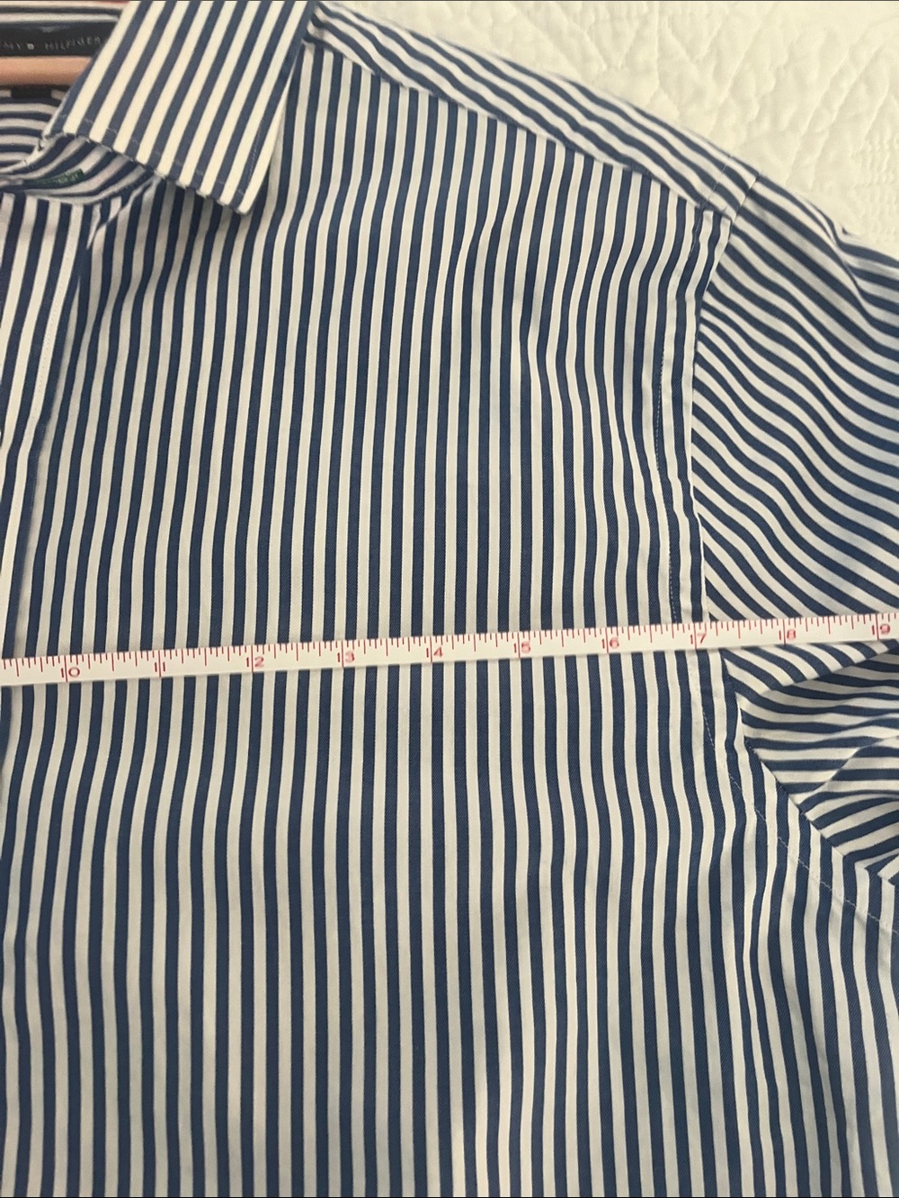 Tommy Hilfiger Navy and White Striped Shirt with Red Ruffle and flag embroidery - Picture 10 of 10
